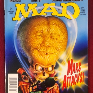 January 1991 Mad Magazine Issue # 353 Mars Attacks Cover Parody Vintage Great Birthday Anniversary Gift