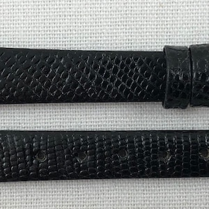 10mm Black Lizard Skin Genuine Leather Watch Band Non Stitched Speidel Elegante from Zales Vintage NOS E21