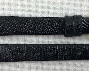Bracelet Ouvert En Cuir Véritable Lézard Noir - 10mm - Fabriqué En Espagne - Neuf