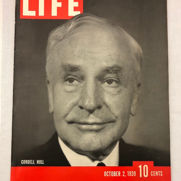 October 2 1939 Life Magazine Cordell Hull on Cover Vintage WW2 Original Great Birthday Gift Idea