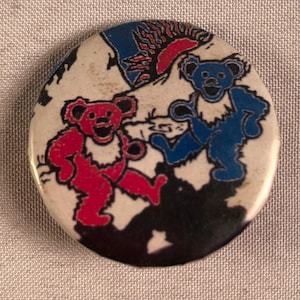 Grateful Dead Dancing Bears 1 1/2&quot; Pinback Button Vintage 1970s Pin Original Great Gift Idea ML32