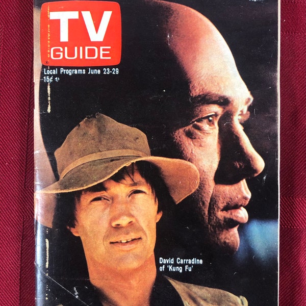 June 23 - 29 1973 TV Guide David Carradine of Kung Fu on Cover Vol 21 Number 25 Issue 556 Western New England Edition