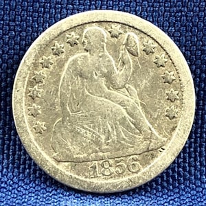 Amerikaanse 1856 grote datum Liberty Seated Dime Fine Condition verscheidenheid Type 2 standaard gewicht sterren op voorzijde echte authentieke USA Coin ET196