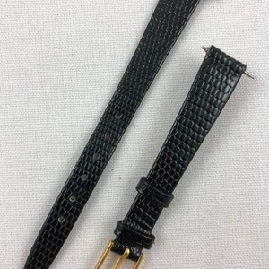 11mm Lizard Grain Calfskin Black Ladies Non-Stitched Watch Band Kreisler Vintage Watch Strap NOS E146