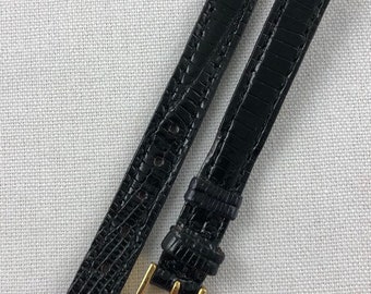 8mm Genuine Lizard Black Ladies Non-Stiched Watch Band Kreisler Vintage Watch Strap NOS E82