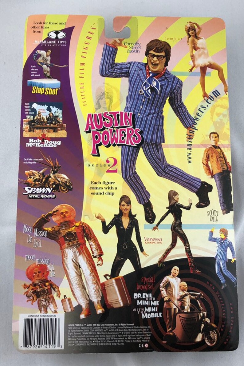 Vintage 1999 Austin Powers Mcfarlane Toys Lot Of 5 Action Figures Vanessa Kensington Fat B,Dr Evil,Mini Me NOS Gift Idea for Dad Boy Friend