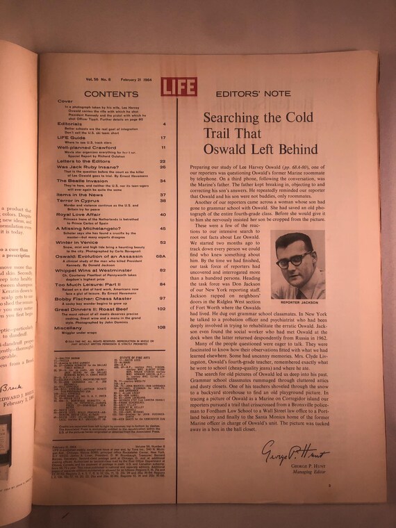 February 21 1964 Life Magazine Lee Harvey Oswald on Cover Vintage