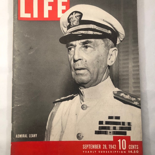 September 28 1942 Life Magazine US Navy Admiral Leahy on Cover Vintage WW2 WWII