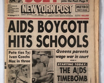 September 9 1985 New York Post Newspaper Aids Boycott Hits Schools Headline Pete Rose Ties Ty Cobb on Back Page