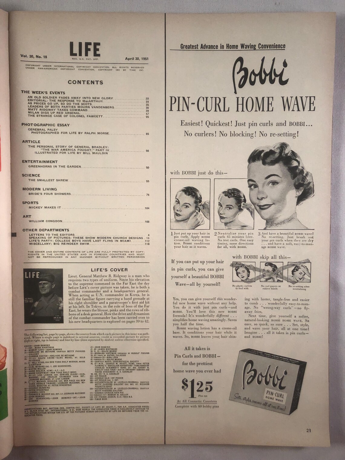 April 30 1951 Life Magazine Matt Ridgeway on Cover Yankees Bring up ...