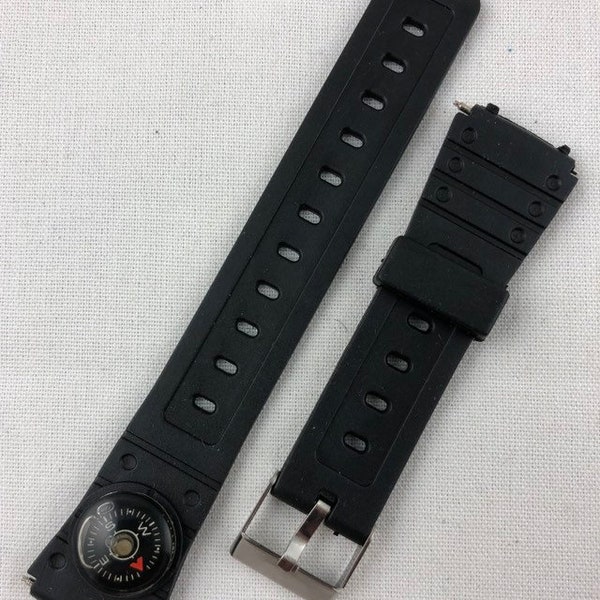 K-20 18mm Kreisler Sport Strap Black PVC Rubber Vintage Replacement Compass Watch Band NOS For Casio and Others