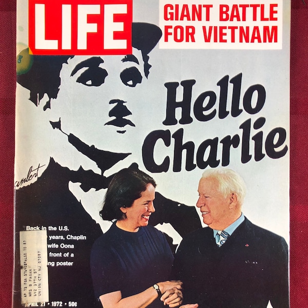 April 21 1972 Life Magazine Hello Charlie Charlie & Oona Chaplin on Cover Vintage Original Great Birthday Anniversary Gift Idea
