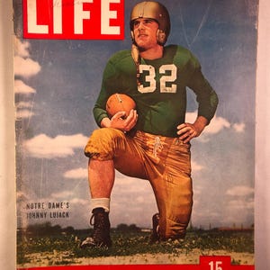 September 29 1947 Life Magazine Notre Dame&#39;s Johnny Lujack on Cover Vintage College Football Issue