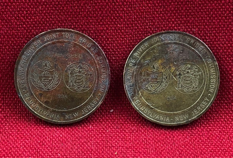 Lot of 2 1934 Pennsylvania-New Jersey Delaware River Commission Bridge Token Toll Original Genuine Authentic ET43