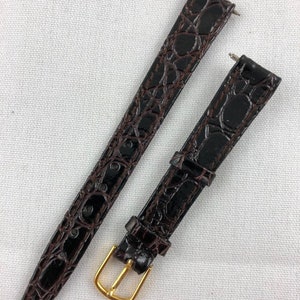 13mm Alligator Grain Calfskin Brown Ladies Non-Stitched Watch Band Kreisler Vintage Watch Strap NOS E172