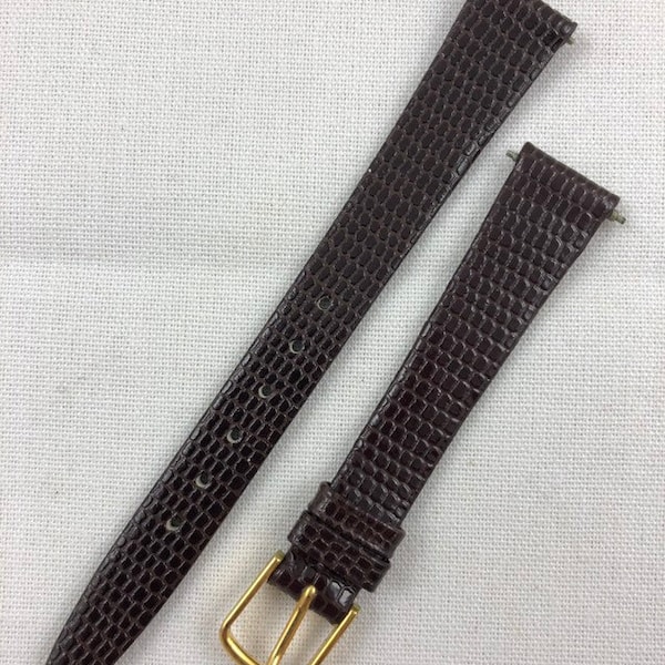 13mm Lizard Grain Calfskin Brown Ladies Non-Stitched Watch Band Kreisler Vintage Watch Strap NOS E154