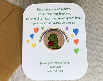 Personalised dinosaur pocket hug, first day of school gift, starting school, special as can be, back to school, dinosaur gift, you are loved