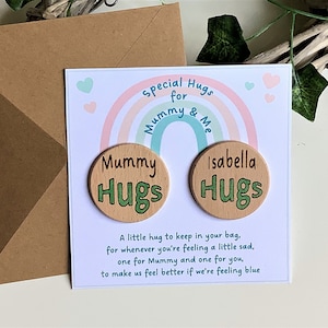 Abrazos de bolsillo para mamá y yo, abrazo portátil, pequeños abrazos de bolsillo, yo y mamá, ansiedad, separación, regalo de preocupación, abrazos de mamá