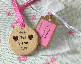 Best big sister ever personalised gift, Solid wood keepsake, big sister, new sibling, new baby, baby announcement, sister birthday