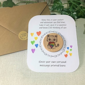 Ricordo del gatto arcobaleno, abbraccio portatile, abbraccio tascabile, post diretto, regalo personalizzato, amico, positività, Ti amo, orgoglio, amante dei gatti