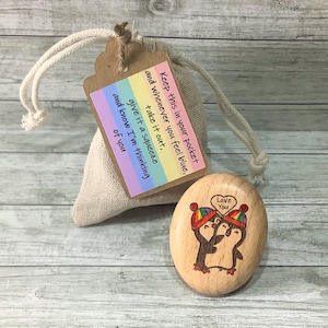 Portable hug, penguin pocket hug, Rainbow gift, wooden pebble, solid wood keepsake, missing you, Love you, post direct, LGBTQ+