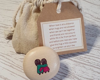 Portable hug, pocket hug, post direct, personalised wooden pebble, solid wood keepsake, missing you, isolation gift, send direct, Lockdown