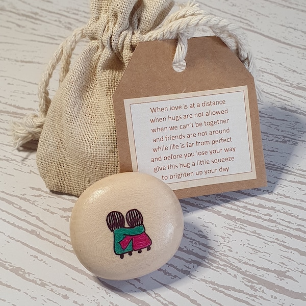 Portable hug, pocket hug, post direct, personalised wooden pebble, solid wood keepsake, missing you, isolation gift, send direct, Lockdown