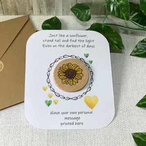 zonnebloem aandenken, draagbare knuffel, post direct, gepersonaliseerd cadeau, handgemaakt, vriend, aanmoediging, positiviteit, wees trots, je hebt dit,