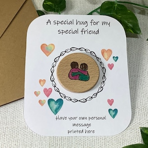 Speciale amico tasca abbraccio, abbraccio portatile, posta diretta, fatto a mano, ricordo di legno, manchi, migliore amico, regalo cassetta delle lettere, compleanno amico