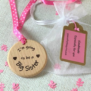 Big sister, Solid wood keepsake, I&#39;m going to be a big sister, new sibling, new baby, baby announcement, gender reveal, baby shower