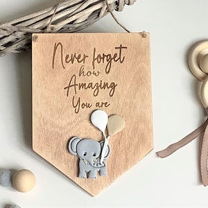 Elephant Nursery Decor, wooden Nursery decoration, New Baby gift, Never forget, elephant nursery, Neutral nursery decor, Baby elephant