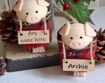 Personalised pigs in blankets, Handmade decoration, pig lover, Christmas tree decoration, personalised christmas ornament