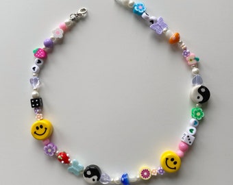 Leuke mismatched smiley gezicht & Yin Yang kralen ketting