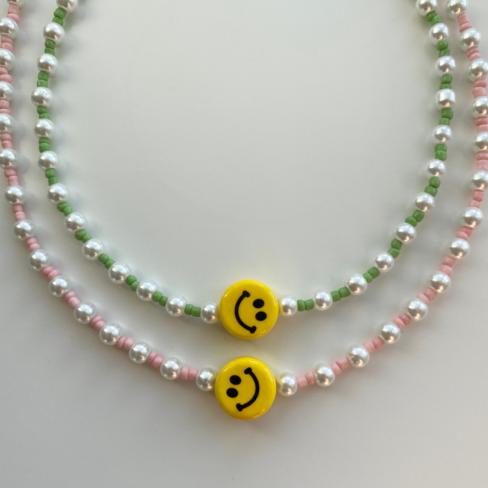 Pearl & Smiley Face Beaded Necklace Etsy UK