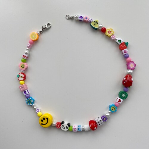 Smiley Face Necklace Happy Face Pearl Choker Rainbow Beaded | Etsy