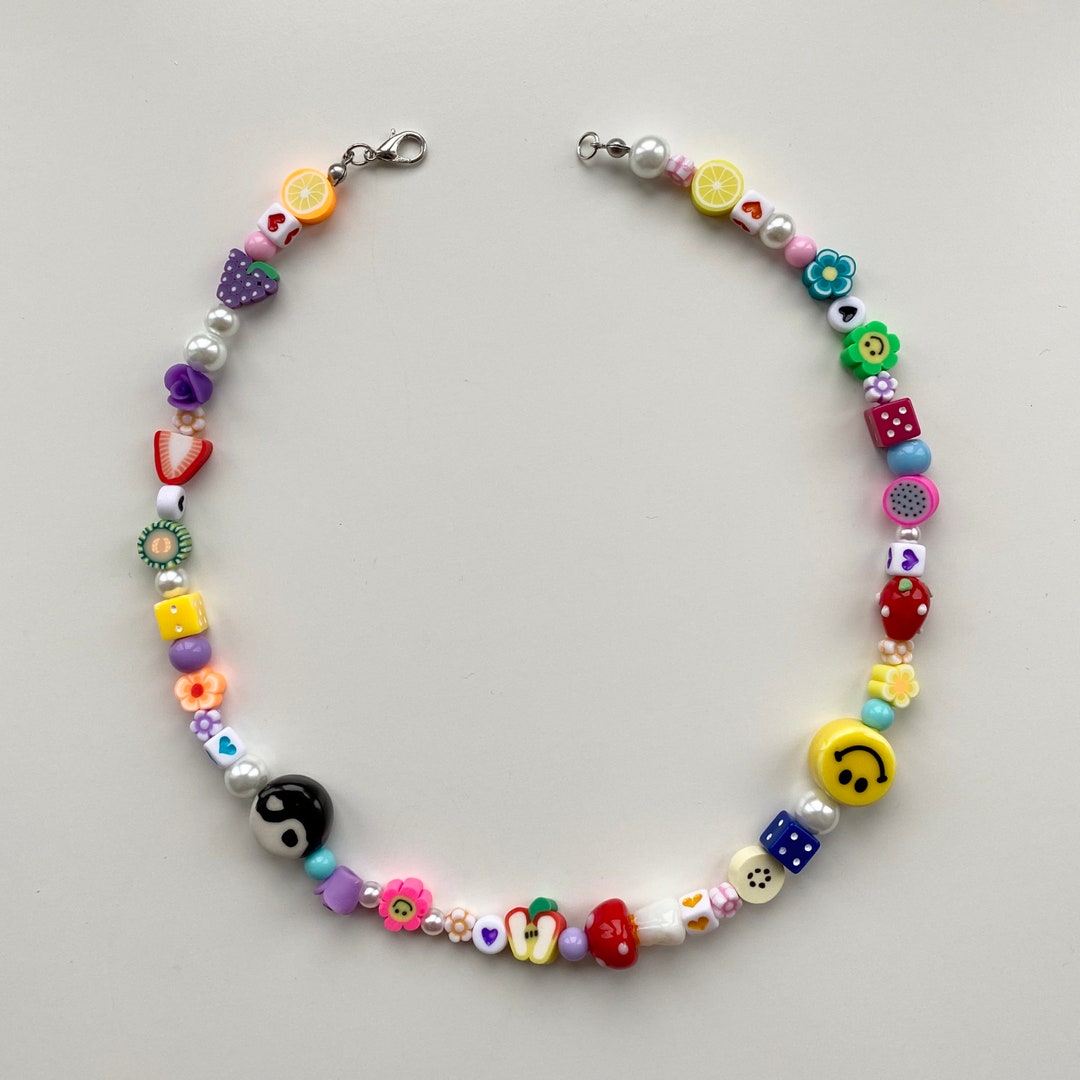 Smiley Face & Yin Yang Mismatched Beaded Necklace - Etsy UK