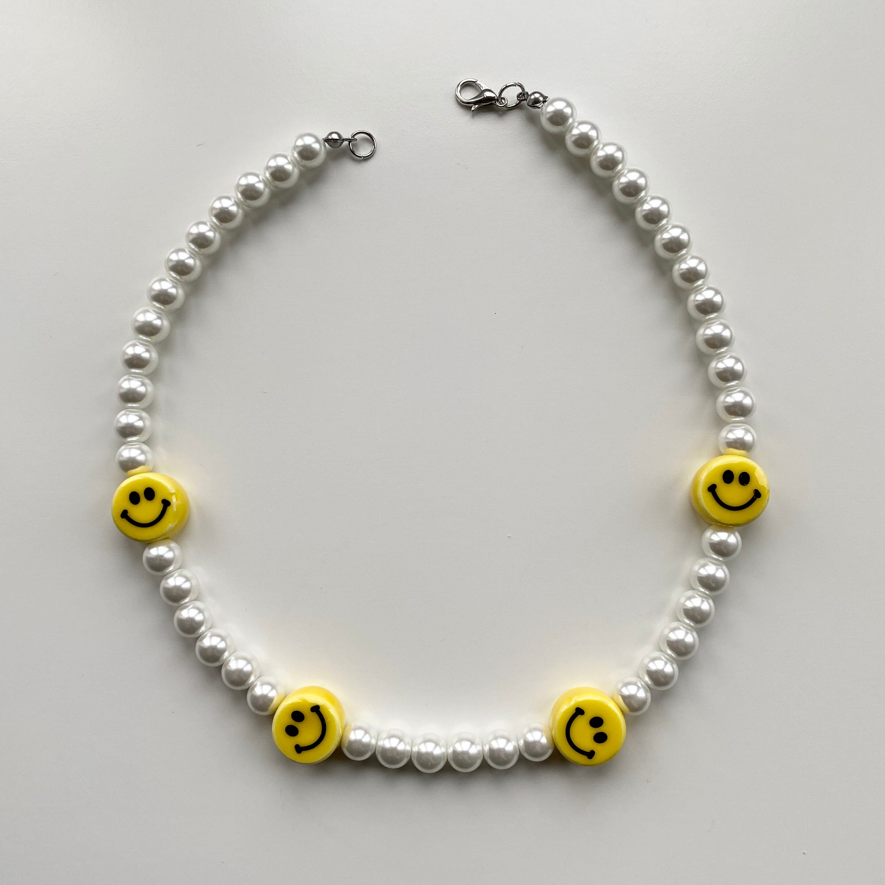 Pearl & Smiley Face Beaded Necklace | Etsy