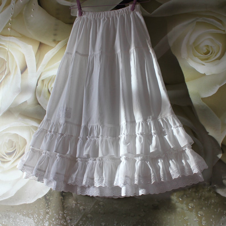 Boho Long White Petticoat Slip Skirt With Ruffles Cotton Lace Etsy