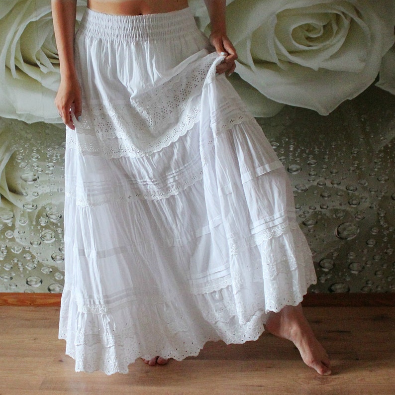 Boho Bohemian wedding skirt White color in floor length with Etsy