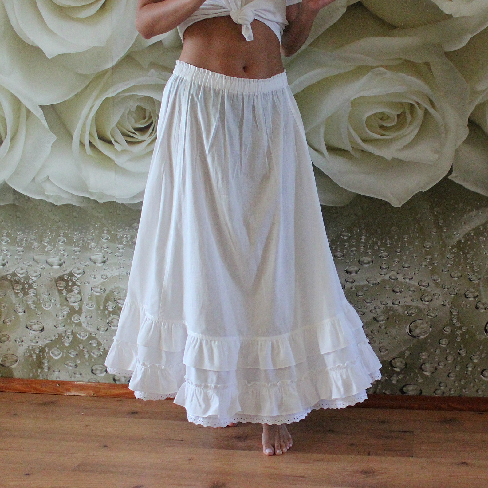 White petticoat. Long petticoat. Cotton underskirt. Ruffle | Etsy