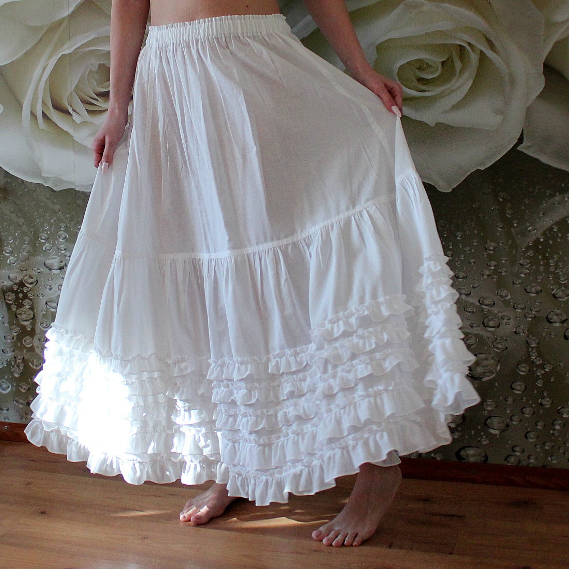 Ruffle petticoat. White petticoat. Long petticoat. Cotton | Etsy