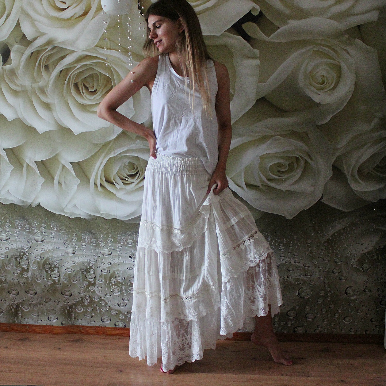 Bohemian Long Lace Wedding Skirt for Women Ivory Color Tiered Etsy