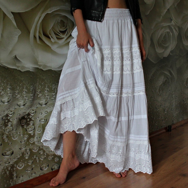 Boho Bohemian wedding skirt White color in floor length with | Etsy