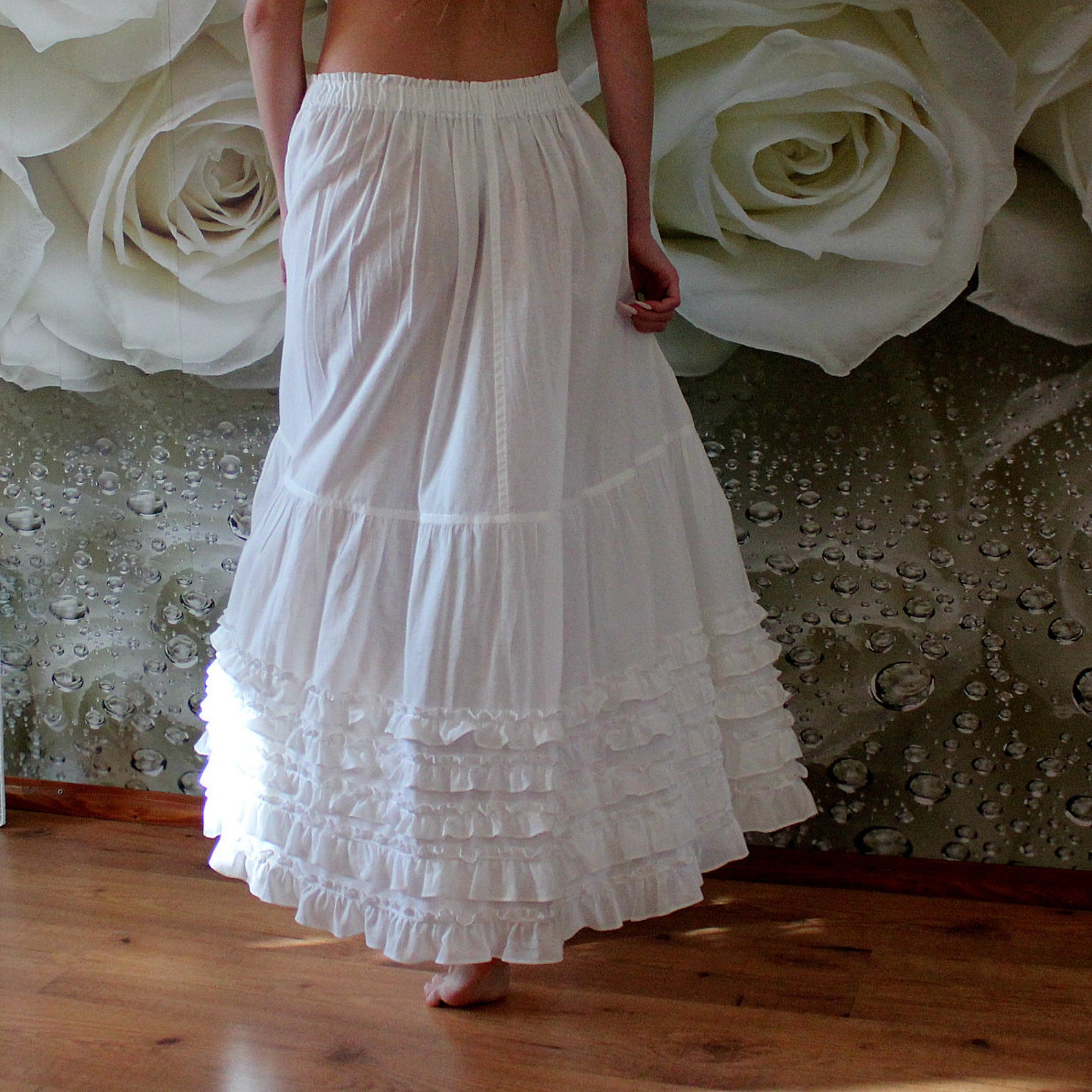 Ruffle petticoat. White petticoat. Long petticoat. Cotton Etsy