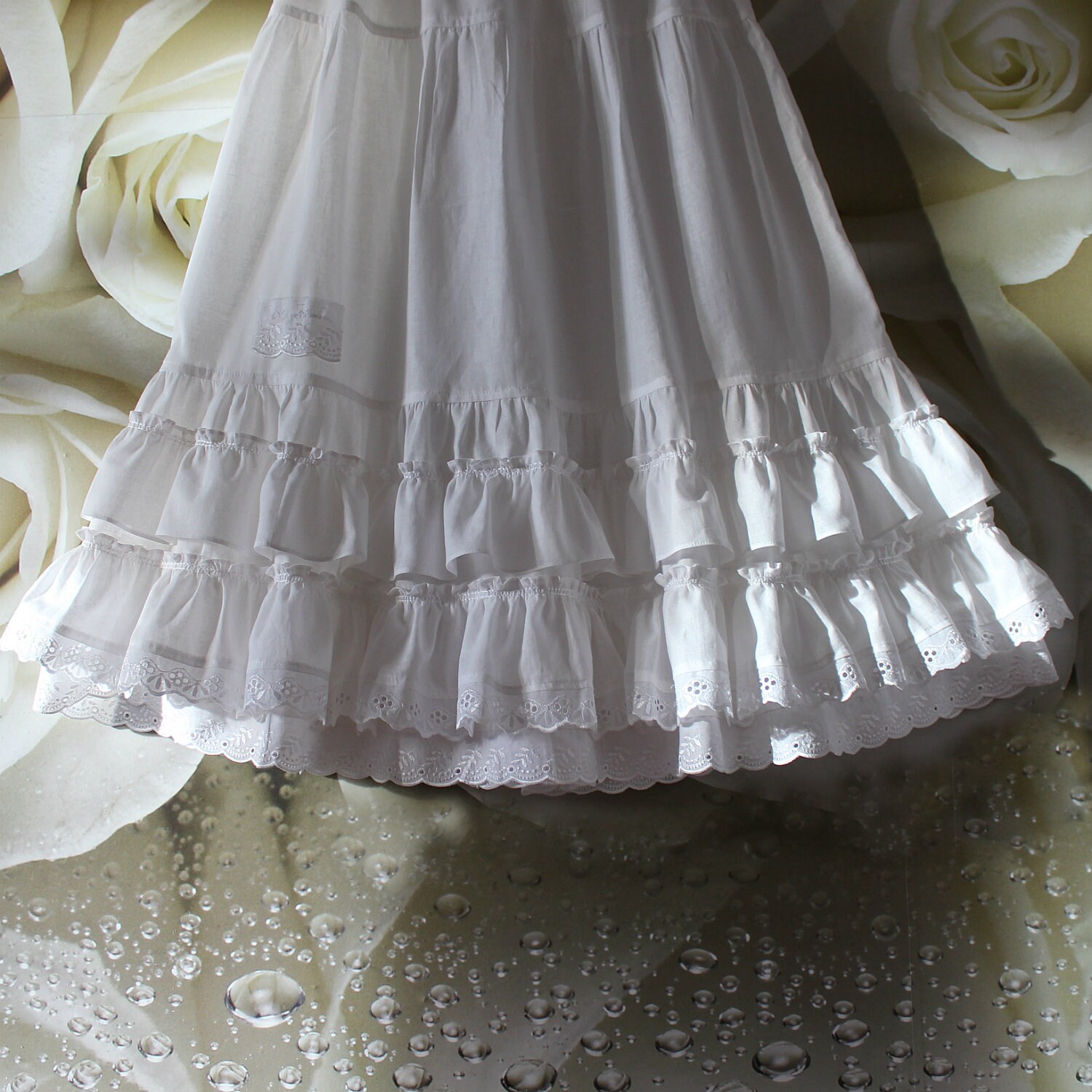 Boho long white petticoat slip skirt with ruffles Cotton lace Etsy