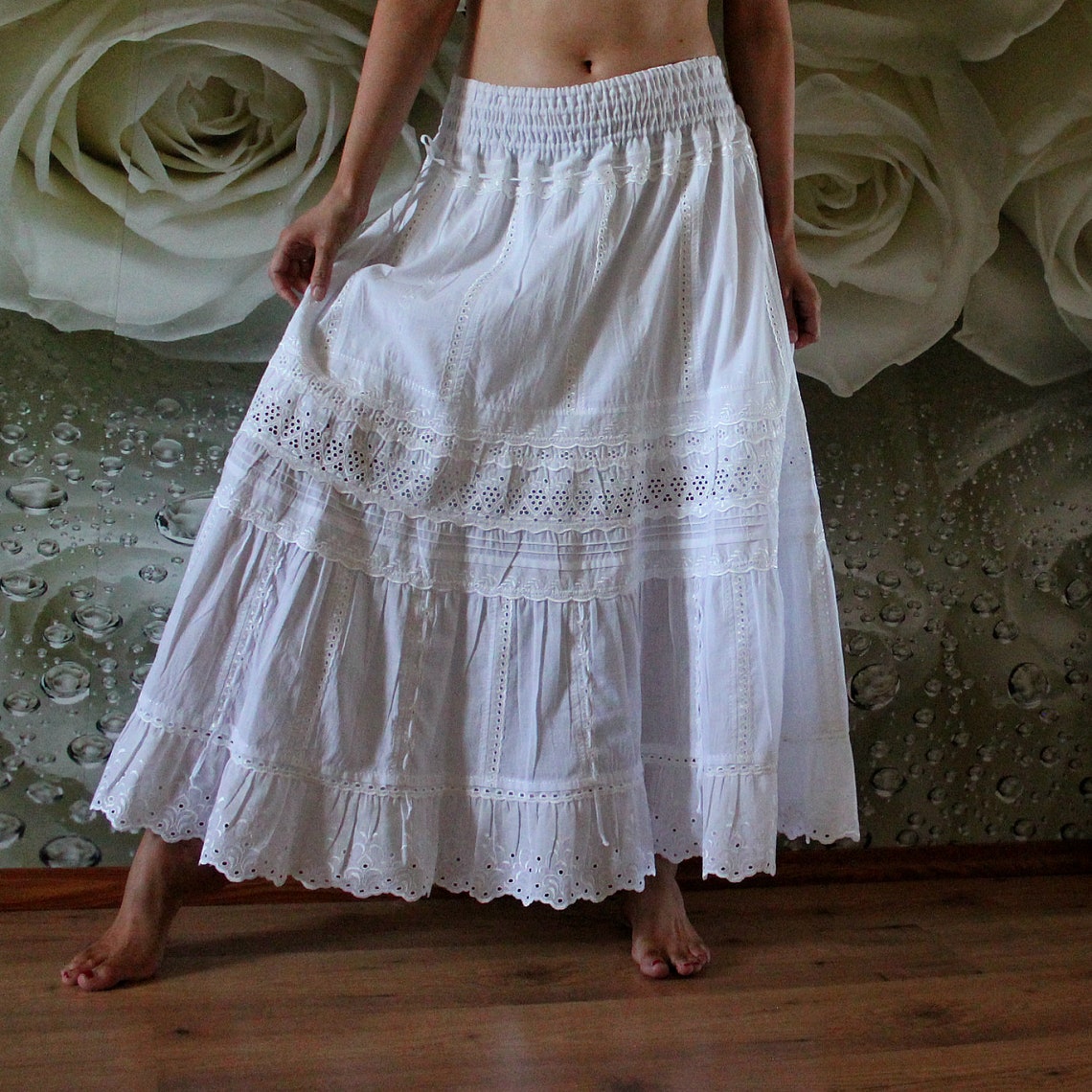 Boho wedding skirt White maxi skirt Eyelet lace wedding | Etsy