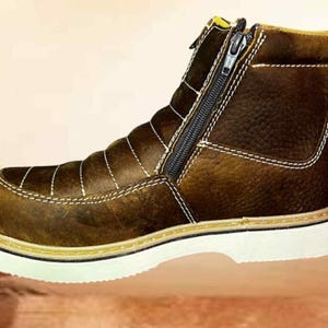 Men’s Anti-Slip  Working Zipper Boots Leather Oil Resistant Light Weight Handcrafted Cowboy Boots Botin Doble Cierre Botas de Trabajo