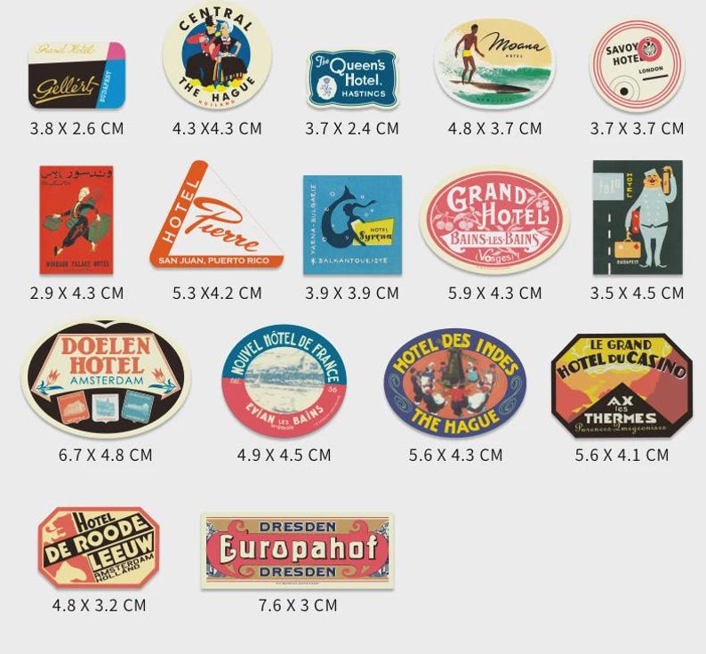 Vintage Hotel Luggage Stickers: Retro Travel Decals, Scrapbook Art - 30 ...