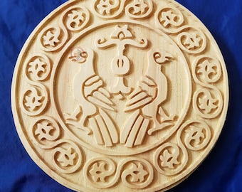 Wooden printing block - 2 birds (21cm diameter)