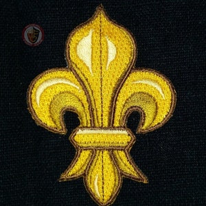 Fleur De Lys Applique Mardi Gras Metallic Tri color Iron On Patch - 1 3/16  high (33mm) x 15/16 wide 24mm - Patchwork Panda Trims